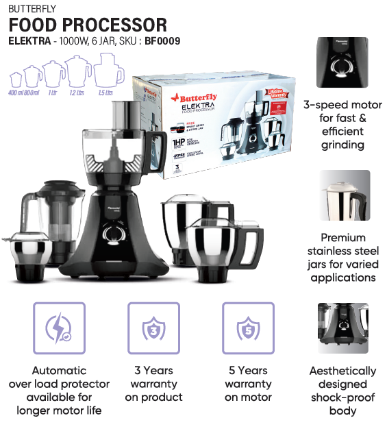 Butterfly Elektra Food Processor – 1HP, 6 Jars – view 3