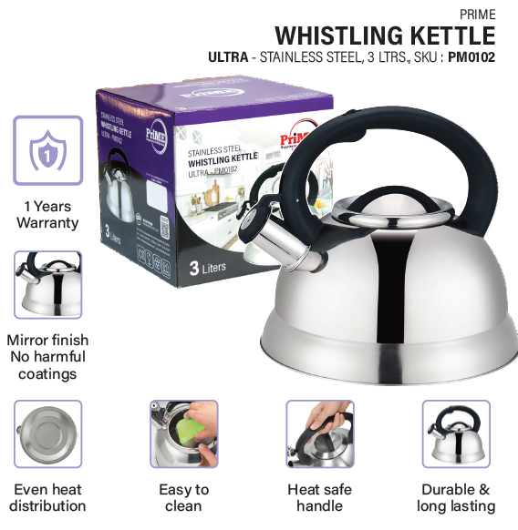 Prime Crown Stainless Steel Whistling Kettle – 3L – view 3