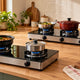 Two-burner and three-burner gas stoves in a home kitchen