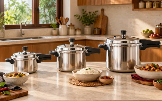 Pressure cookers in compact, medium and family sizes