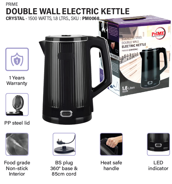 Prime Crystal Double-Wall Electric Kettle – 1.8L – view 3