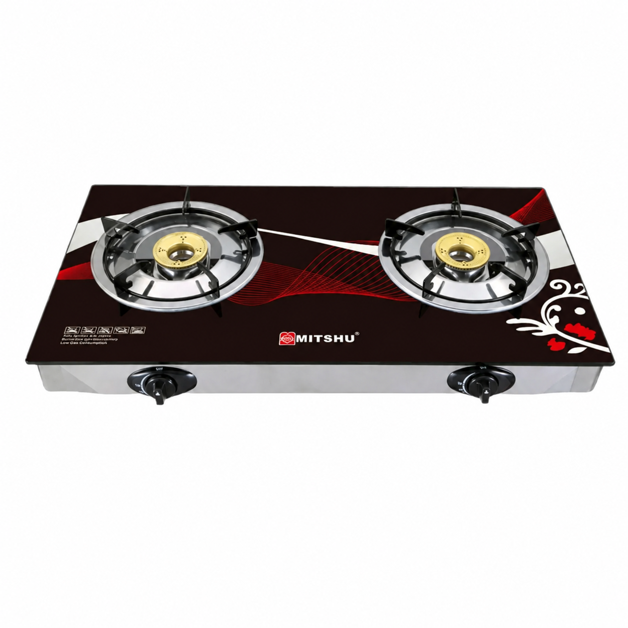 Mitshu MGS-GT622 2-Burner Glass-Top Gas Cooker