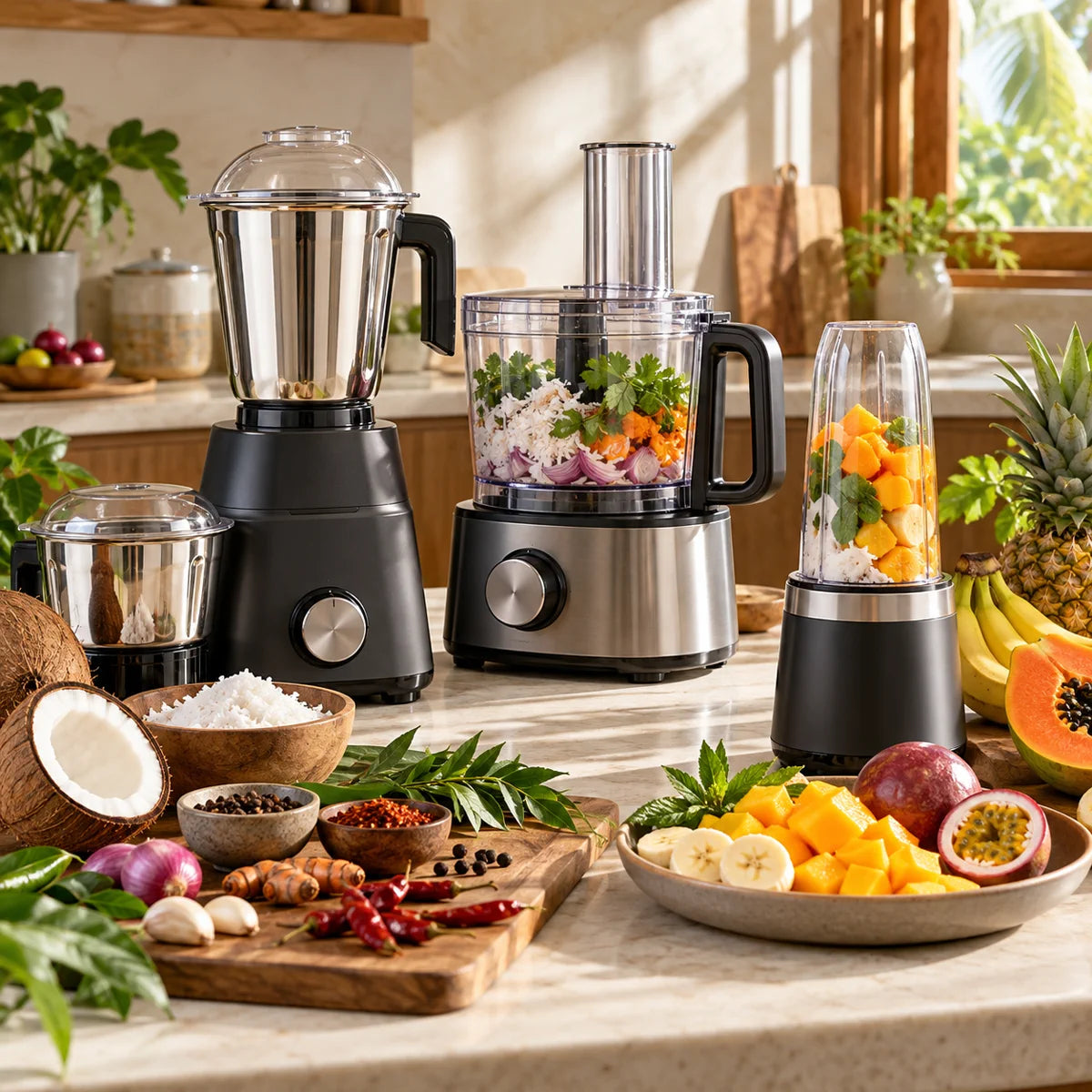 Food preparation appliances with fresh tropical ingredients