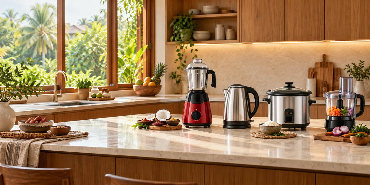 Complete kitchen with mixer grinder, kettle, rice cooker and food processor